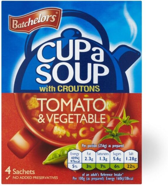 Batchelors Cup A Soup - Sopa de tomate y verduras - 104 g - Pack de 4 unidades