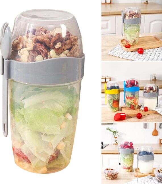 EBVincxmk Juego de tazas de ensalada para viajes, conveniente taza de avena, yogur, nueces, reducida en grasa, verduras, frutas y verduras con tapa y cuchara