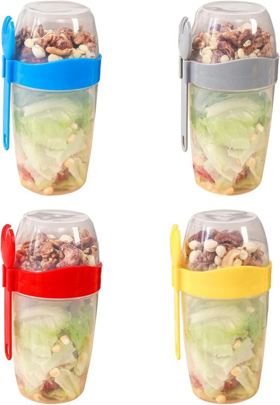 EBVincxmk Juego de tazas de ensalada para viajes, conveniente taza de avena, yogur, nueces, reducida en grasa, verduras, frutas y verduras con tapa y cuchara
