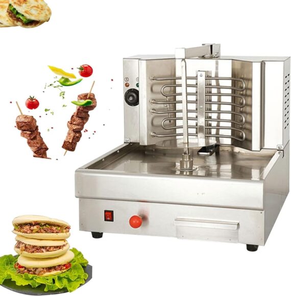 HLGKBY Máquina automática de Kebab, asador Vertical doméstico eléctrico con rotación de 360 ​​​​° de acero Inoxidable con Tubos de Calentamiento eficientes, para shawarma, asador de Pollo, Carne