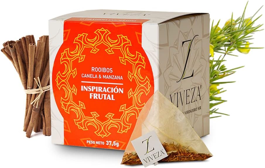 Viveza - Inspiración Frutal Infusión Rooibos con Canela y Manzana - Gran Alternativa al Té o al Café - Sin Teína - Caja por 15 Pirámides Ensobradas - 37,5 gr