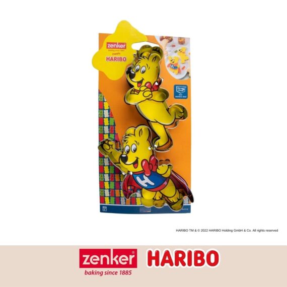 Zenker Meets Haribo - Cortadores de galletas para niños, 2 unidades, con el icónico oso dorado de Haribo, cortador de galletas para galletas, pan, verduras o queso