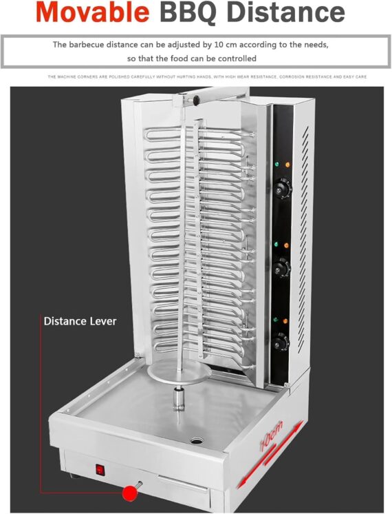 HLGKBY Máquina automática de Kebab, asador Vertical doméstico eléctrico con rotación de 360 ​​​​° de acero Inoxidable con Tubos de Calentamiento eficientes, para shawarma, asador de Pollo, Carne