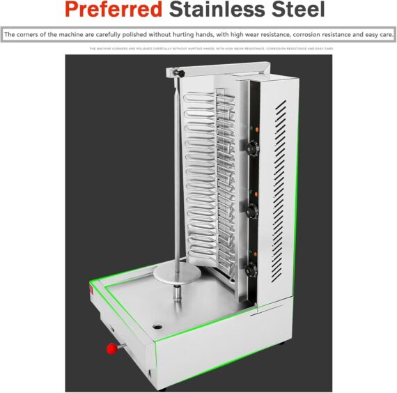 HLGKBY Máquina automática de Kebab, asador Vertical doméstico eléctrico con rotación de 360 ​​​​° de acero Inoxidable con Tubos de Calentamiento eficientes, para shawarma, asador de Pollo, Carne