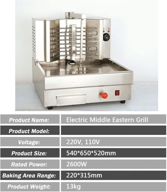 HLGKBY Máquina automática de Kebab, asador Vertical doméstico eléctrico con rotación de 360 ​​​​° de acero Inoxidable con Tubos de Calentamiento eficientes, para shawarma, asador de Pollo, Carne
