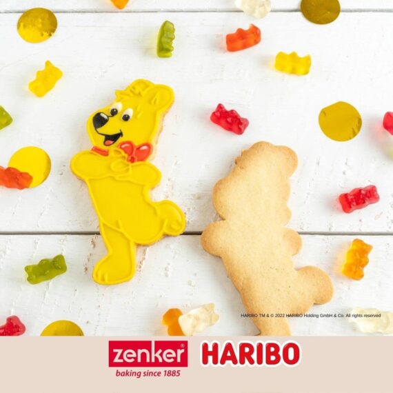 Zenker Meets Haribo - Cortadores de galletas para niños, 2 unidades, con el icónico oso dorado de Haribo, cortador de galletas para galletas, pan, verduras o queso