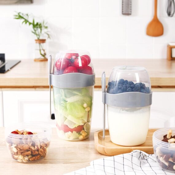 EBVincxmk Juego de tazas de ensalada para viajes, conveniente taza de avena, yogur, nueces, reducida en grasa, verduras, frutas y verduras con tapa y cuchara