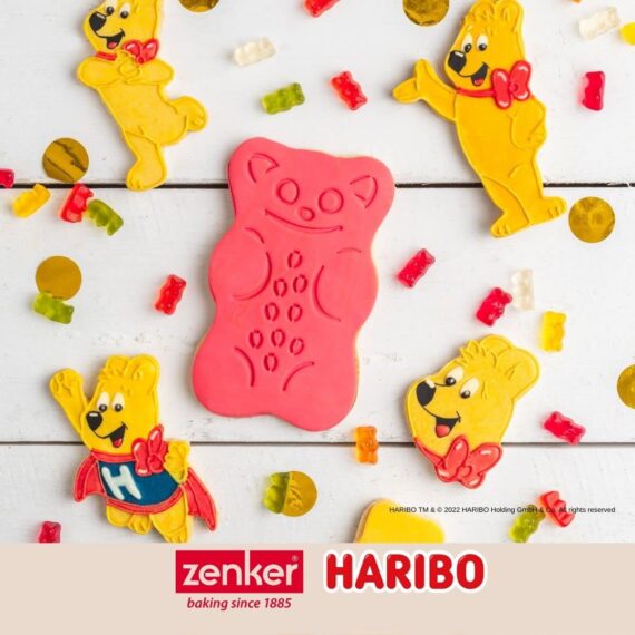 Zenker Meets Haribo - Cortadores de galletas para niños, 2 unidades, con el icónico oso dorado de Haribo, cortador de galletas para galletas, pan, verduras o queso