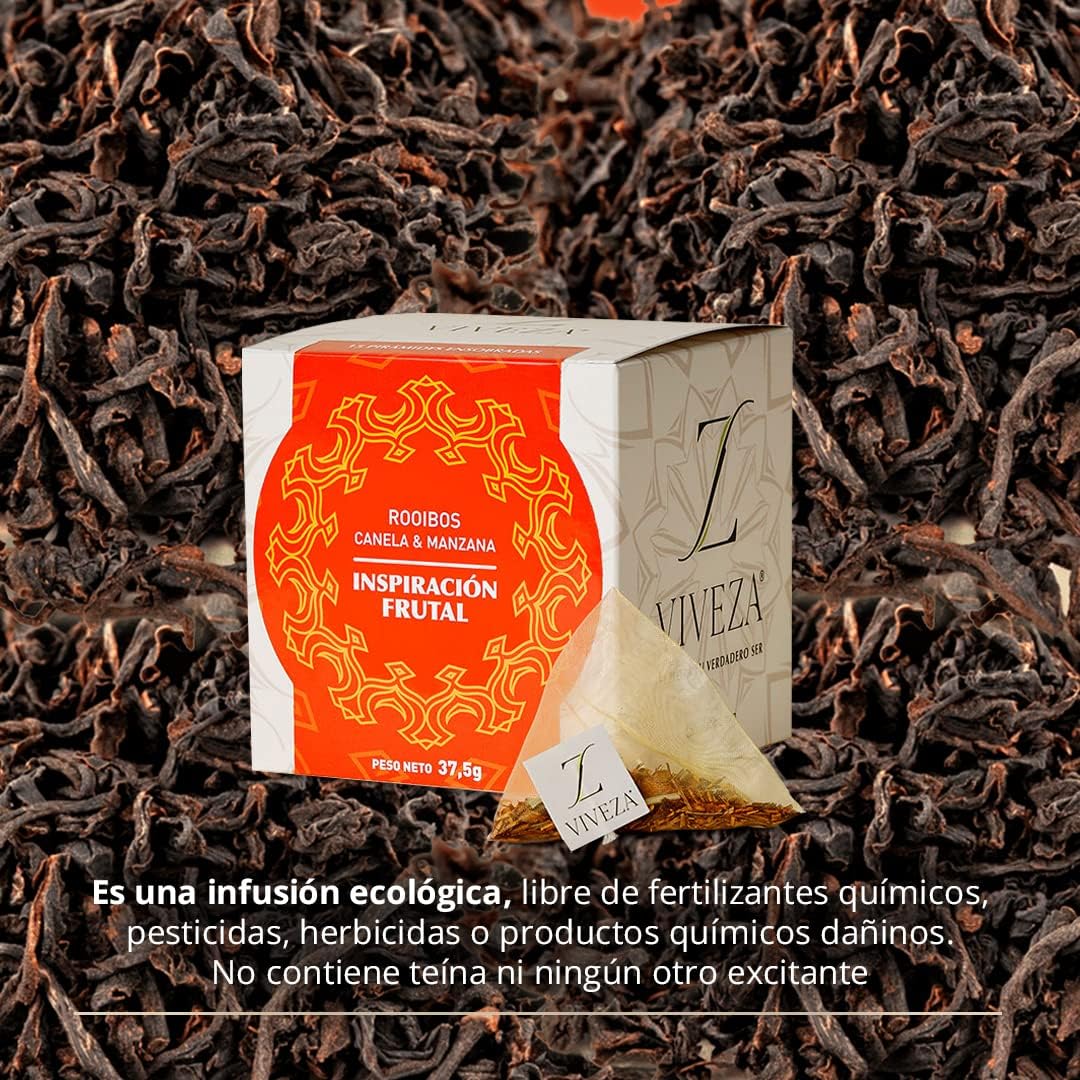 Viveza - Inspiración Frutal Infusión Rooibos con Canela y Manzana - Gran Alternativa al Té o al Café - Sin Teína - Caja por 15 Pirámides Ensobradas - 37,5 gr