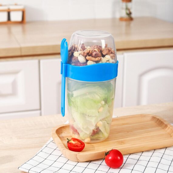 EBVincxmk Juego de tazas de ensalada para viajes, conveniente taza de avena, yogur, nueces, reducida en grasa, verduras, frutas y verduras con tapa y cuchara
