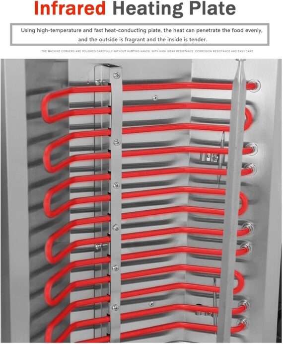 HLGKBY Máquina automática de Kebab, asador Vertical doméstico eléctrico con rotación de 360 ​​​​° de acero Inoxidable con Tubos de Calentamiento eficientes, para shawarma, asador de Pollo, Carne