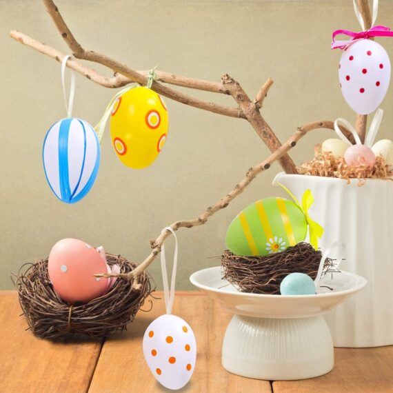 RUIYWEN 12 Huevos de Pascua de Colores Pintados Huevos Falsos Huevos Plásticos Vacíos para Rellenar Juguetes Regalos con Sorpresa para Niños (4x6cm, 6 Estilos)