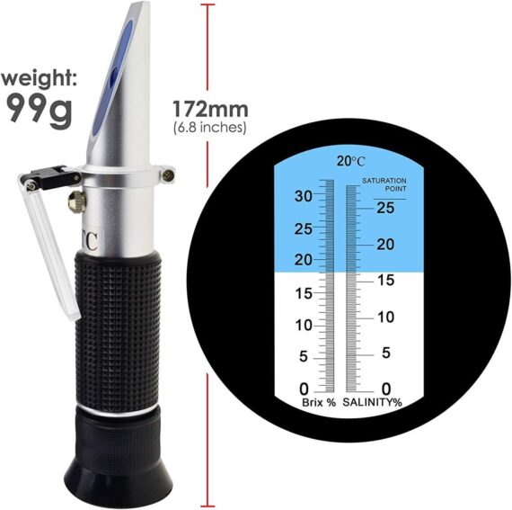 2-en-1 Brix Refractómetro De Salinidad Dual Scale 0-32% Brix Y 0-28% De Salinidad Con ATC Cloruro De Sodio En Alimentos Sal Agua De Mar Brine Cervezas Frutas Líquido De Corte