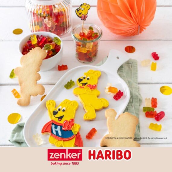 Zenker Meets Haribo - Cortadores de galletas para niños, 2 unidades, con el icónico oso dorado de Haribo, cortador de galletas para galletas, pan, verduras o queso