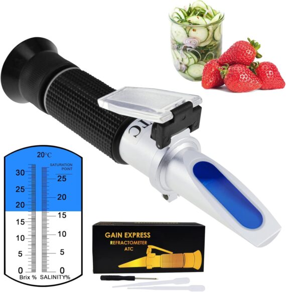 2-en-1 Brix Refractómetro De Salinidad Dual Scale 0-32% Brix Y 0-28% De Salinidad Con ATC Cloruro De Sodio En Alimentos Sal Agua De Mar Brine Cervezas Frutas Líquido De Corte