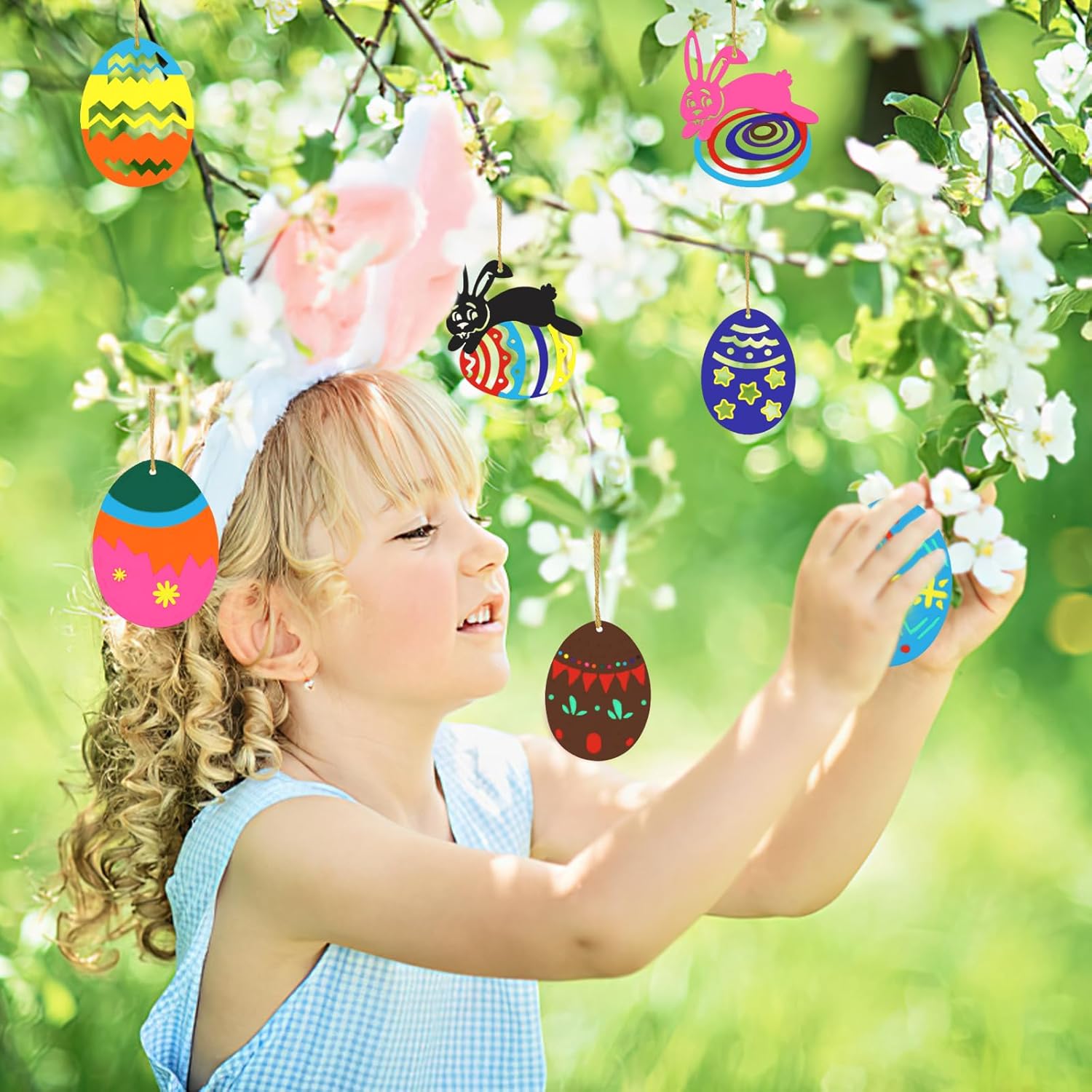 Darryy Huevos Pascua Madera, 24 Piezas de Huevos de Pascua de Madera con 12 Lápices de Acuarela y 24 Cordeles, Huevos Pascua para Pintar, Huevo Sorpresa, Manualidades Pascua