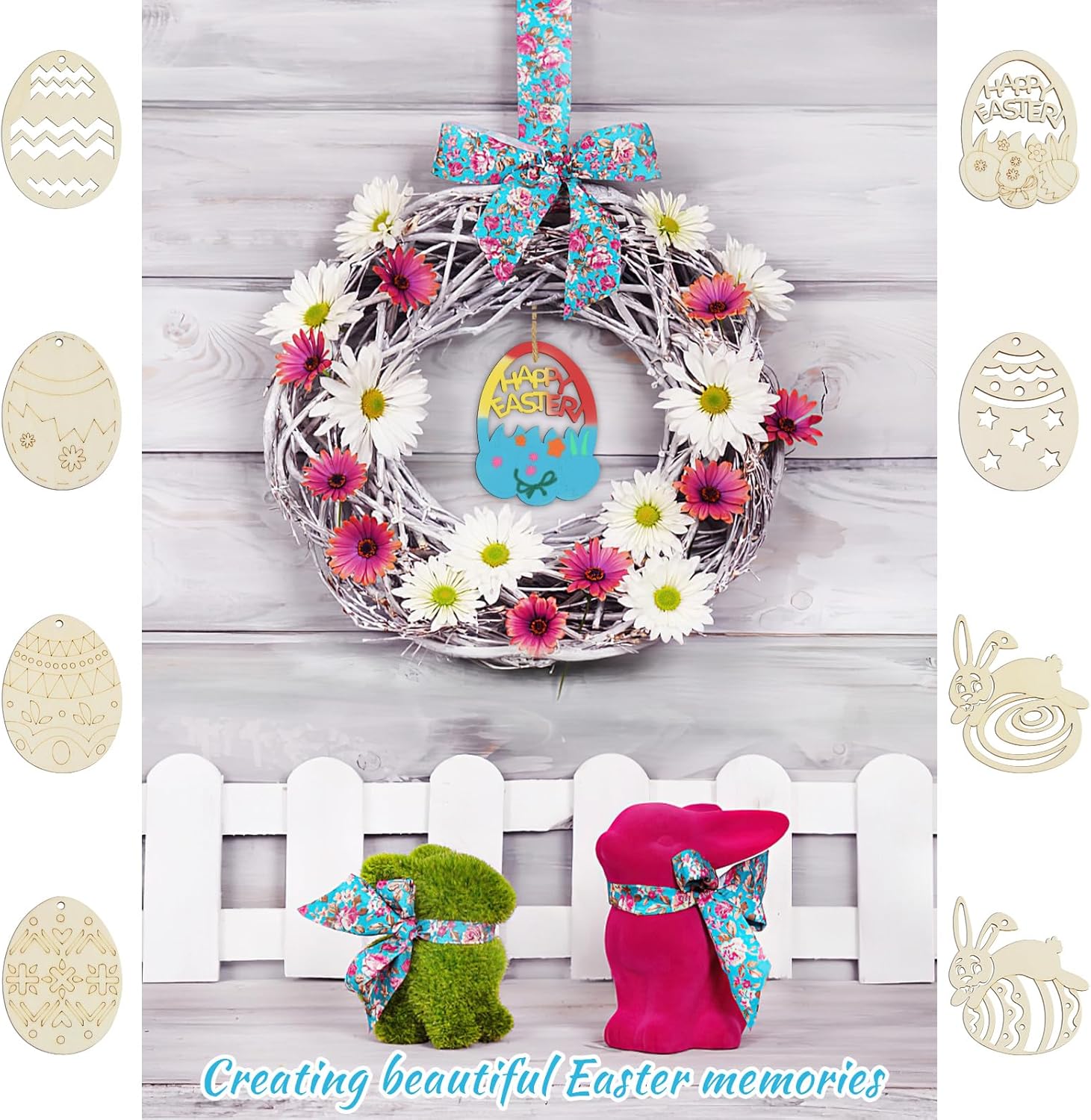 Darryy Huevos Pascua Madera, 24 Piezas de Huevos de Pascua de Madera con 12 Lápices de Acuarela y 24 Cordeles, Huevos Pascua para Pintar, Huevo Sorpresa, Manualidades Pascua