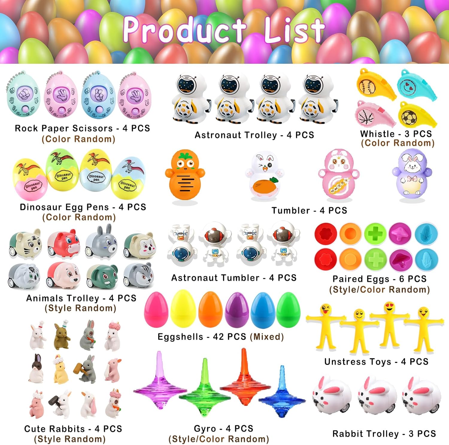 Acuiwer Huevos de Pascua 48 Piezas Huevos Sorpresa Juguetes de Plastico para Relleno Decoración de Pascua Huevo de Pascua con 6 Huevos a Juego Juguete Huevos para Regalos de Pascua Cumpleaños